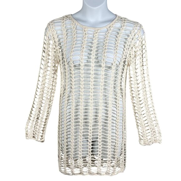 Superdown Med Miranda Crochet Mini Dress Open-Knit Bell Sleeves Beachy Vacation - Picture 1 of 16